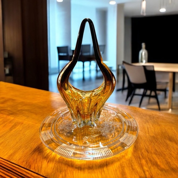 Vintage Amber Murano Style Basket Bowl Hand Blown Decorative Chalet - Picture 7 of 8